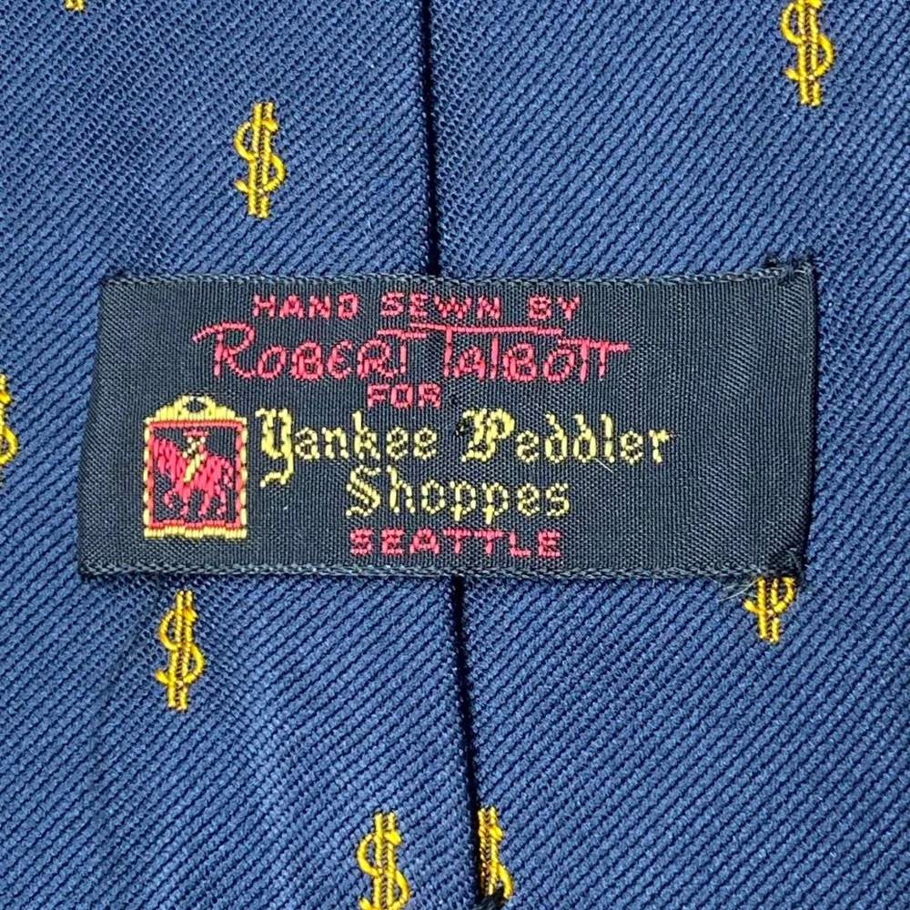 Vintage Robert Talbott Silk Dollar Sign Tie Mens Navy Gold USA Money